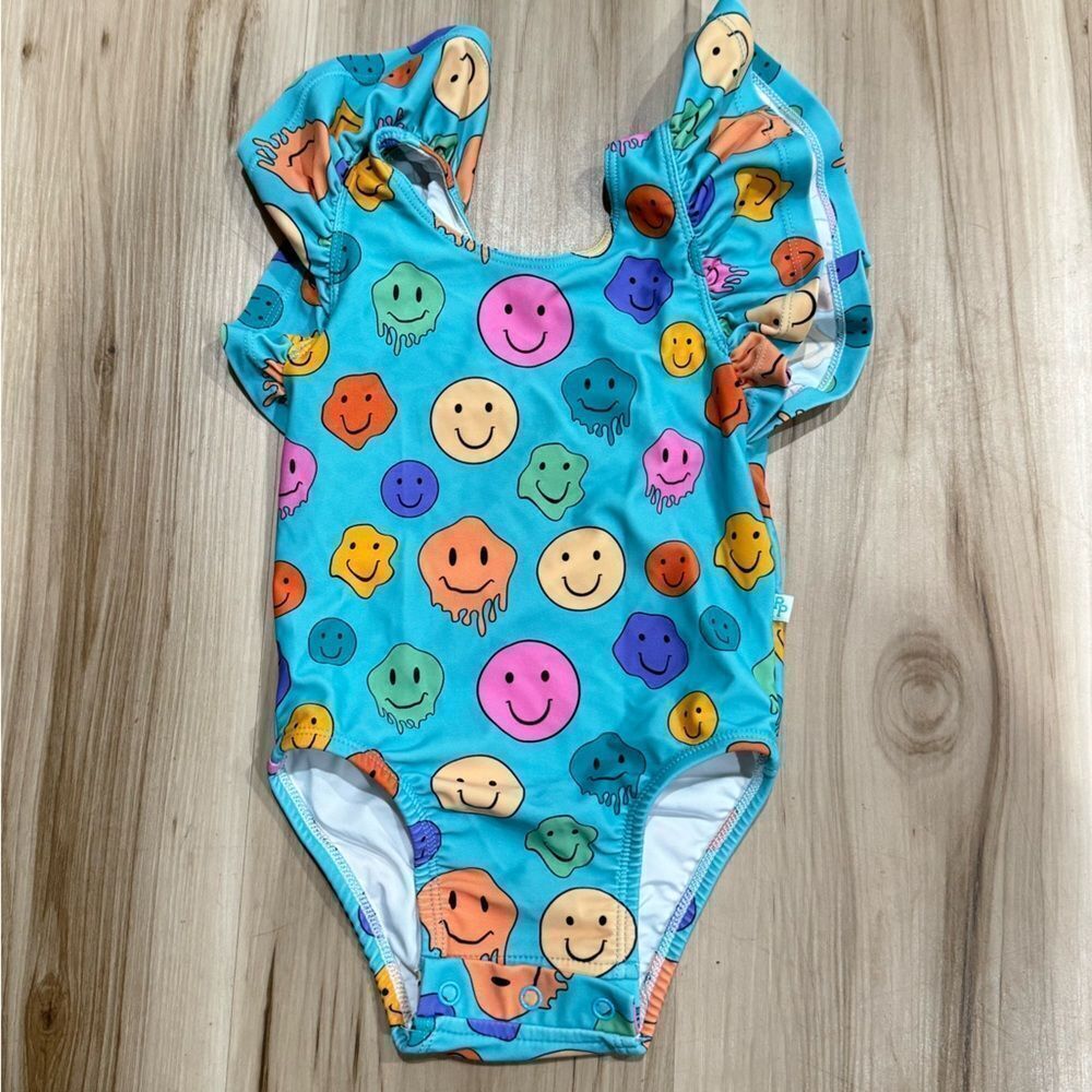 Posh Peanut Smiley Face Ruffle One Piece Swimsuit Baby 18-24 Months